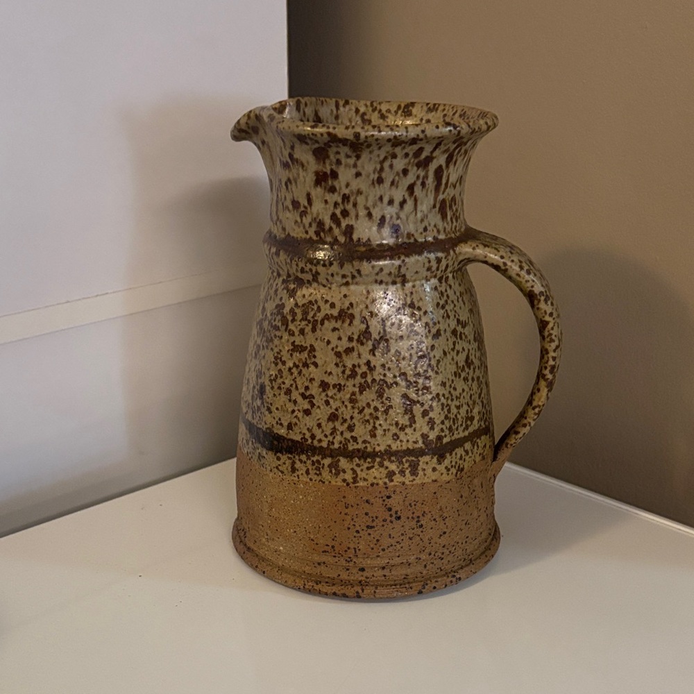 Pottery Barn Speckled Tan Ceramic Pitcher